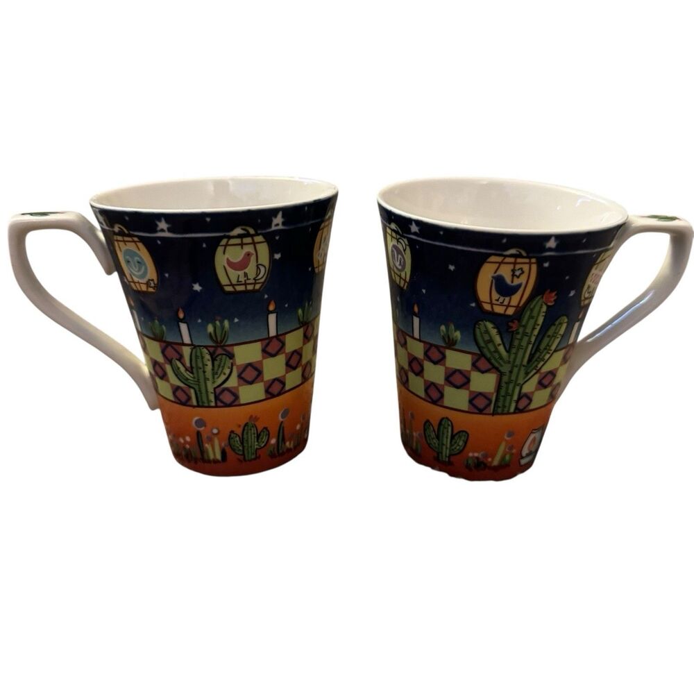 2 Saint James Fine China Hankook 1351 Desert Light Coffee Tea Mug‎ Small Chip